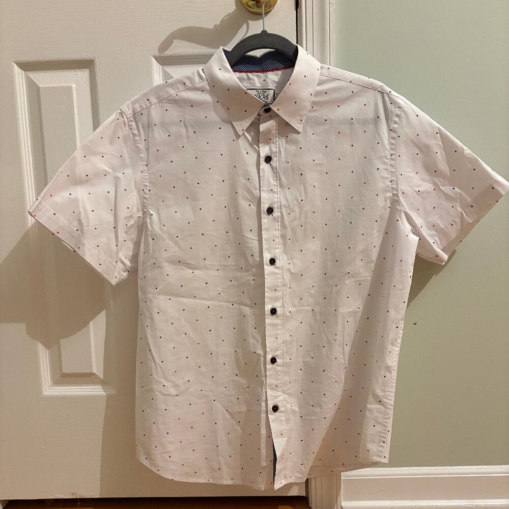 JOS A BANK 1905 Tailored Fit Mens Large Short Sleeve Shirt Stars Red White Blue